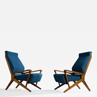 B B P R Lounge Chairs with Walnut Fabric Italy 1950s