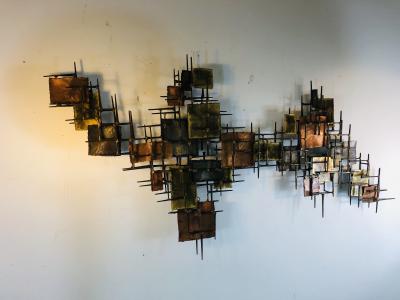 B H Kelvin SIGNED MONUMENTAL BRUTALIST MIXED METAL AND NAIL WALL SCULPTURE