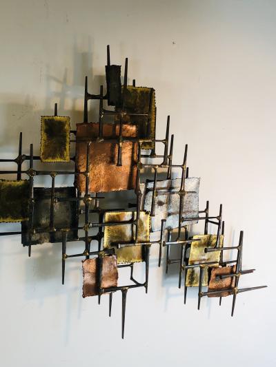 B H Kelvin SIGNED MONUMENTAL BRUTALIST MIXED METAL AND NAIL WALL SCULPTURE