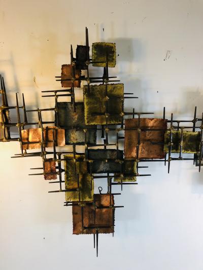 B H Kelvin SIGNED MONUMENTAL BRUTALIST MIXED METAL AND NAIL WALL SCULPTURE