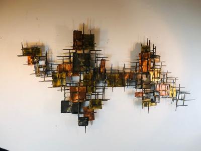 B H Kelvin SIGNED MONUMENTAL BRUTALIST MIXED METALS AND NAILS WALL SCULPTURE