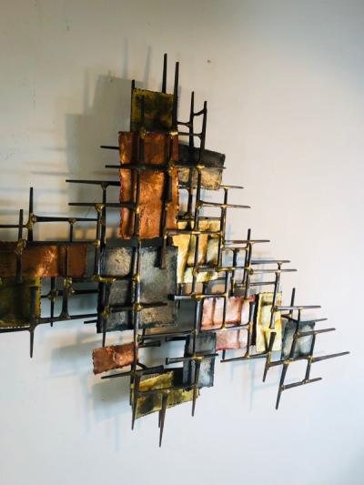 B H Kelvin SIGNED MONUMENTAL BRUTALIST MIXED METALS AND NAILS WALL SCULPTURE