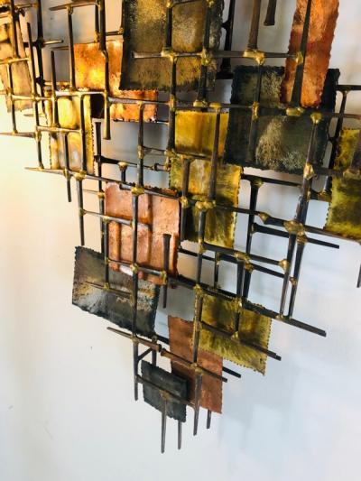 B H Kelvin SIGNED MONUMENTAL BRUTALIST MIXED METALS AND NAILS WALL SCULPTURE