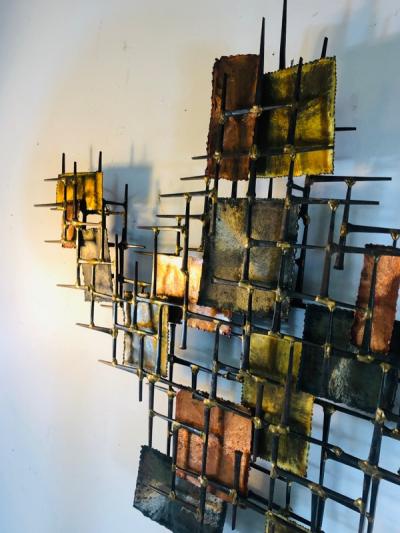 B H Kelvin SIGNED MONUMENTAL BRUTALIST MIXED METALS AND NAILS WALL SCULPTURE