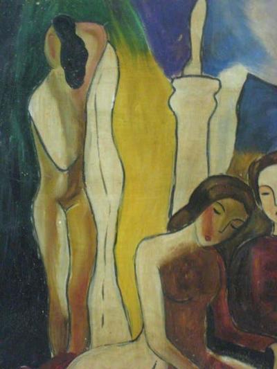 B la K d r Painting Seated Women with Nudes Signed Bela Kadar Hungary 1877 1955 