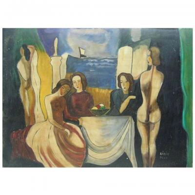 B la K d r Painting Seated Women with Nudes Signed Bela Kadar Hungary 1877 1955 