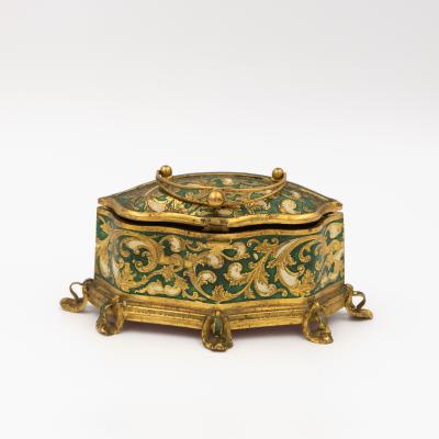 B lisaire Boissier Gilt Metal and Green Enamel Jewelry Box Maison Boissier Circa 1900 1930