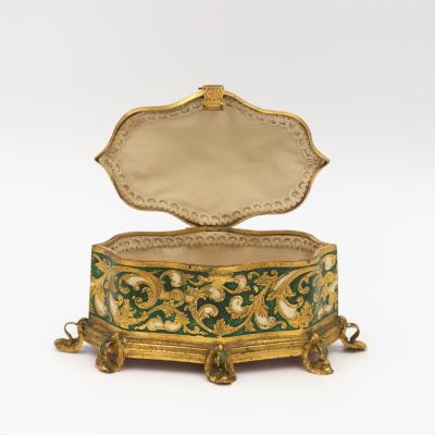 B lisaire Boissier Gilt Metal and Green Enamel Jewelry Box Maison Boissier Circa 1900 1930
