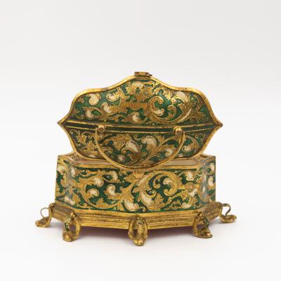 B lisaire Boissier Gilt Metal and Green Enamel Jewelry Box Maison Boissier Circa 1900 1930