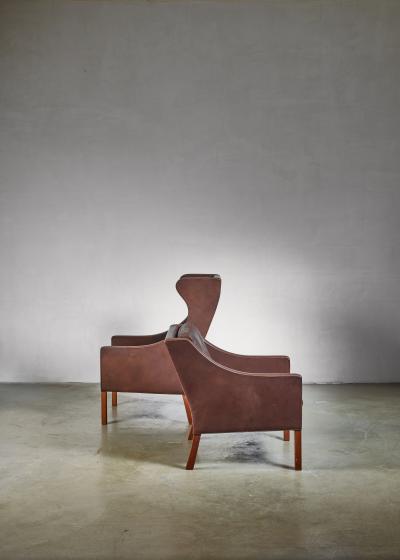 B rge Mogensen Borge Mogensen Brown Leather Wingback and Lounge Chair with Ottoman