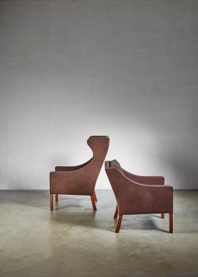 B rge Mogensen Borge Mogensen Brown Leather Wingback and Lounge Chair with Ottoman