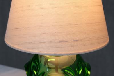 B rne Augustsson B rne Augustsson Green Glass Table Lamp with Silk Shade seda Sweden 1940s