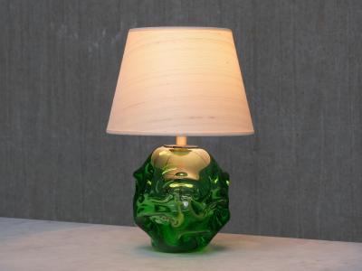 B rne Augustsson B rne Augustsson Green Glass Table Lamp with Silk Shade seda Sweden 1940s