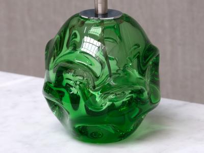 B rne Augustsson B rne Augustsson Green Glass Table Lamp with Silk Shade seda Sweden 1940s