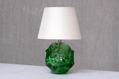 B rne Augustsson B rne Augustsson Green Glass Table Lamp with Silk Shade seda Sweden 1940s