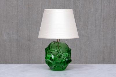 B rne Augustsson B rne Augustsson Green Glass Table Lamp with Silk Shade seda Sweden 1940s
