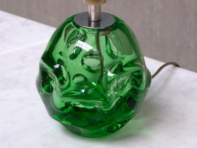 B rne Augustsson B rne Augustsson Green Glass Table Lamp with Silk Shade seda Sweden 1940s