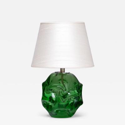 B rne Augustsson B rne Augustsson Green Glass Table Lamp with Silk Shade seda Sweden 1940s