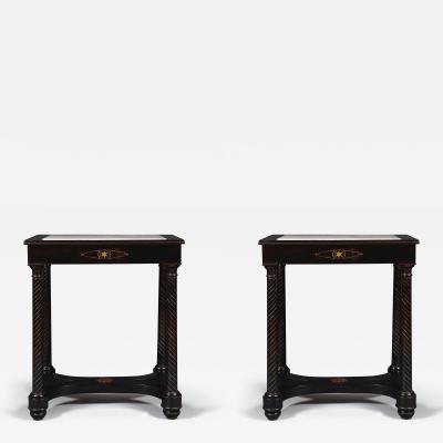 BALTAZAR ZEBALLOS PAZ DE AYACUCHO A PAIR OF EBONIZED AND BRASS INLAID CENTER TABLES