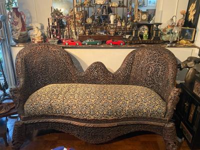 BEAUTIFUL ANTIQUE BURMESE HAND CARVED ANIMALIER SETTEE