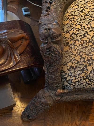 BEAUTIFUL ANTIQUE BURMESE HAND CARVED ANIMALIER SETTEE