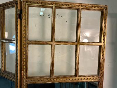 BEAUTIFUL ANTIQUE GILT WOOD GLASS AND MIRROR TRIFOLD ROOM SCREEN