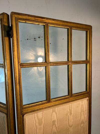 BEAUTIFUL ANTIQUE GILT WOOD GLASS AND MIRROR TRIFOLD ROOM SCREEN