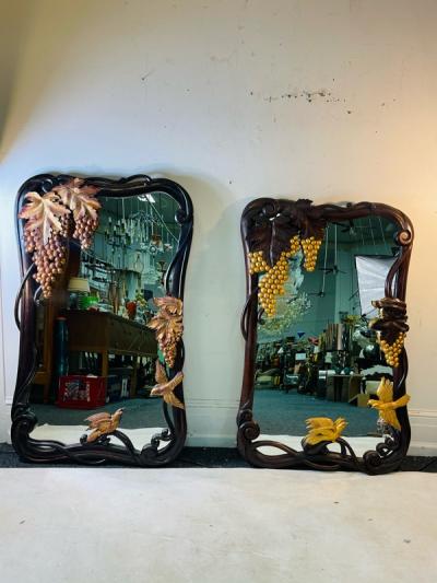 BEAUTIFUL CARVED ART NOUVEAU BUNCH OF GRAPES AND BIRDS MIRROR