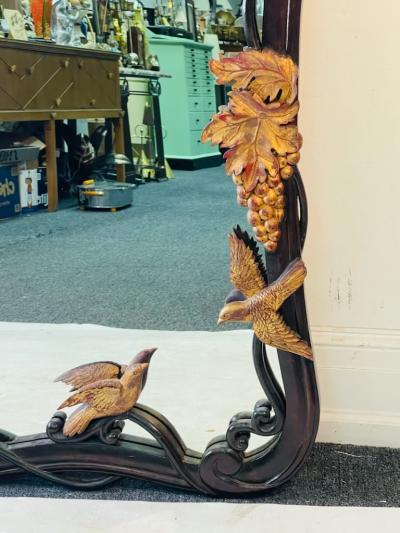 BEAUTIFUL CARVED ART NOUVEAU BUNCH OF GRAPES AND BIRDS MIRROR