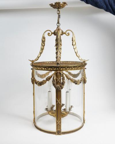 BEAUTIFUL FRENCH LOUIS XVI STYLE GILT BRONZE CIRCULAR LANTERN