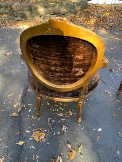 BEAUTIFUL GILT WOOD LOUIS XVI CARVED PAIR OF FAUTEUIL CHAIRS