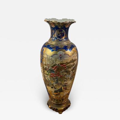 BEAUTIFUL ORNATE ANTIQUE SATSUMA VASE WITH BRONZE BASE