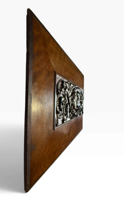 BELLE EPOQUE CARVED WOMAN WITH FESTOONS MAHOGANY PLAQUE