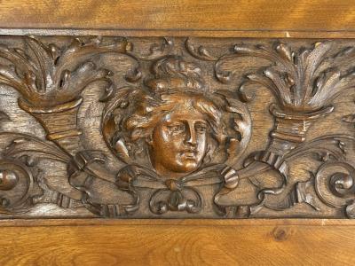 BELLE EPOQUE CARVED WOMAN WITH FESTOONS MAHOGANY PLAQUE