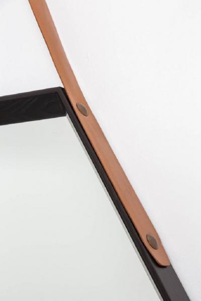 BEVERLY OAK AND LEATHER HEXAGON MIRROR BY ORANGE LOS ANGELES