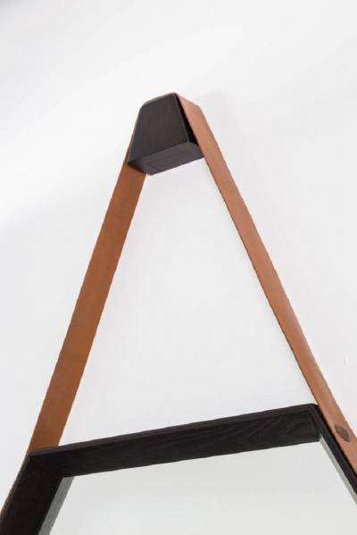 BEVERLY OAK AND LEATHER HEXAGON MIRROR BY ORANGE LOS ANGELES
