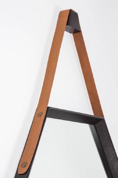 BEVERLY OAK AND LEATHER HEXAGON MIRROR BY ORANGE LOS ANGELES