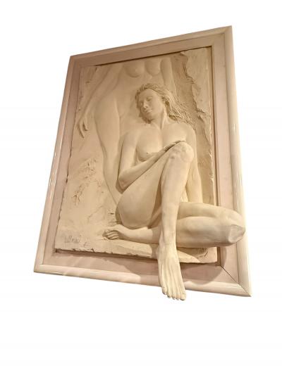 BILLY MACK THREE DIMENSIONAL SEATED NUDE SAND COMPOSITION WALL SCULPTURE BY BILLY MACK