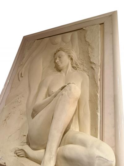 BILLY MACK THREE DIMENSIONAL SEATED NUDE SAND COMPOSITION WALL SCULPTURE BY BILLY MACK