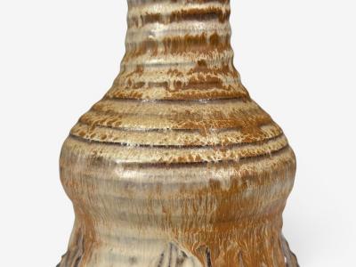 BJ Keramik Brutalist Table Lamp Beige Stoneware Denmark 1960s