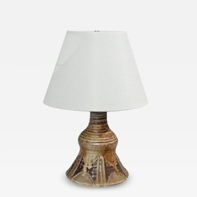 BJ Keramik Brutalist Table Lamp Beige Stoneware Denmark 1960s