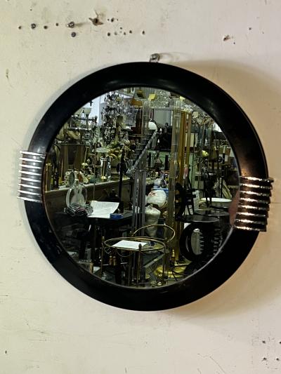 BLACK AND CHROME MACHINE AGE ART DECO MIRROR