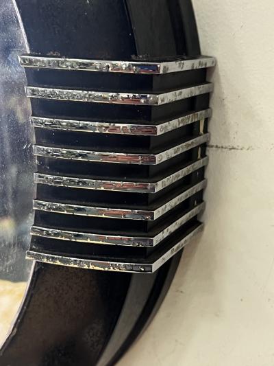 BLACK AND CHROME MACHINE AGE ART DECO MIRROR