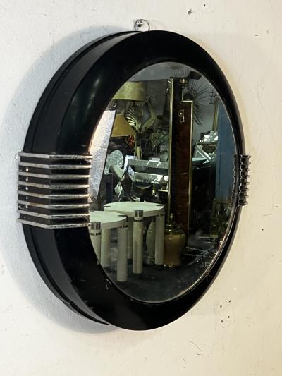 BLACK AND CHROME MACHINE AGE ART DECO MIRROR