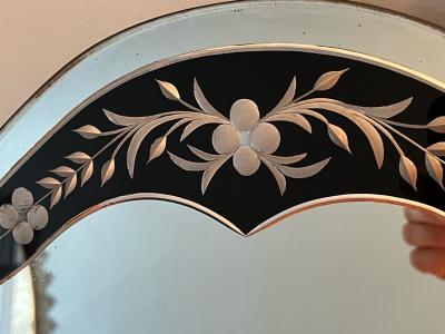 BLACK AND CLEAR ART DECO ENGRAVED MIRROR