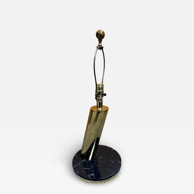 BLACK MARBLE ANGLED GOLD CYLINDER TABLE LAMP IN THE MANNER OF KARL SPRINGER