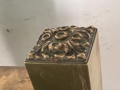 BRASS ART DECO STANDING MIRROR WITH GREEK KEY DESIGN BASE