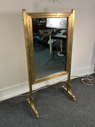 BRASS ART DECO STANDING MIRROR WITH GREEK KEY DESIGN BASE