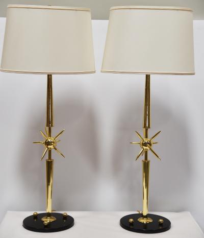 BRASS STARBURST Design Table Lamps PAIR 
