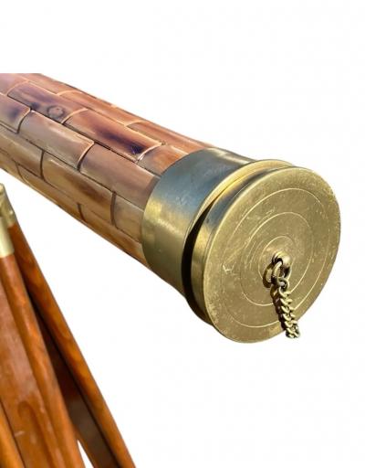 BRASS TELESCOPE WITH TESSALLATED BAMBOO ON TRIPOD BASE